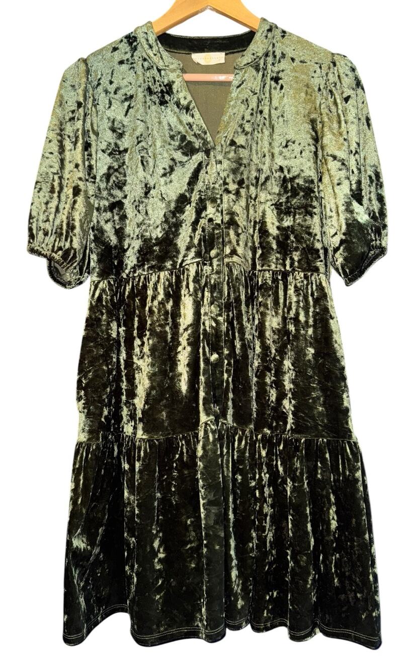 Chrysanthemum Velvet Tiered Puff Sleeve Mini Dress Small Fall Christmas Holiday